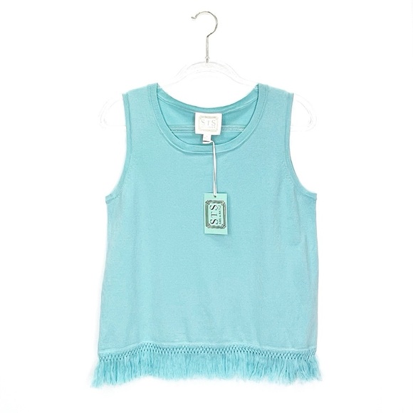 Sail to Sable Knit Fringed Sleeveless Sweater Size Medium Aqua New NWT **w/FLAW - Picture 1 of 6